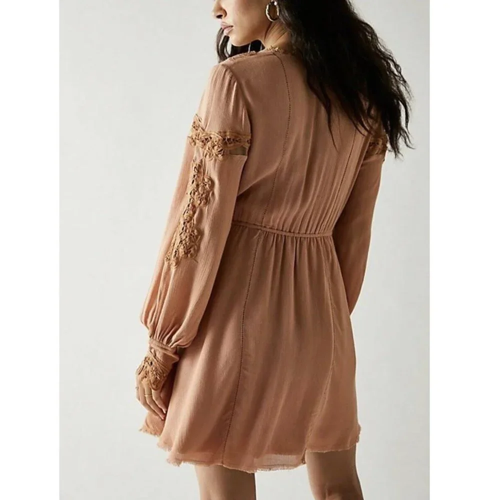 NWOT Free People X FP One Paige Peach Mini Dress Sand/Sable